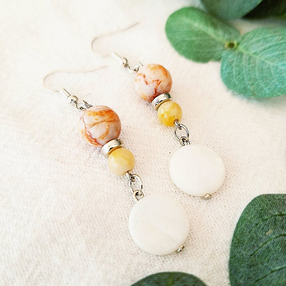 Mother of Pearl & Rhodonite Earrings – Coastal Boho Dangles, Mermaidcore Jewelry